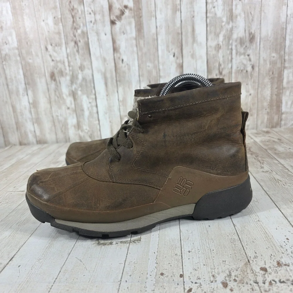 Columbia Waterproof Omni-Heat Brown Leather Lace Up Ankle‎ Duck Boots BL3862-255